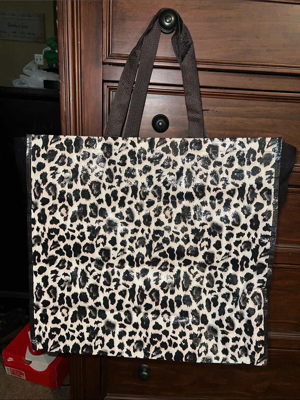 Leopard Print Tote Bag - Black and Cream